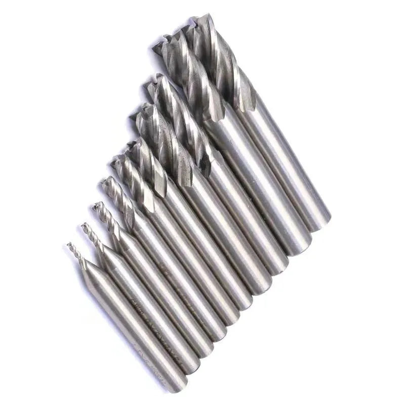 10PCS Set Combined HSS End Mill 4 Flutes High Speed Steel Milling Cutter 1.5mm - 12mm CNC Metal Milling Tools Set - RY MARKET PLACE