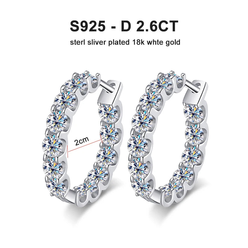 KNOBSPIN 2.6ct D Color Moissanite Earring 925 Sterling Sliver Plated White Gold Hoop Earring for Women Wedding Party Jewelry