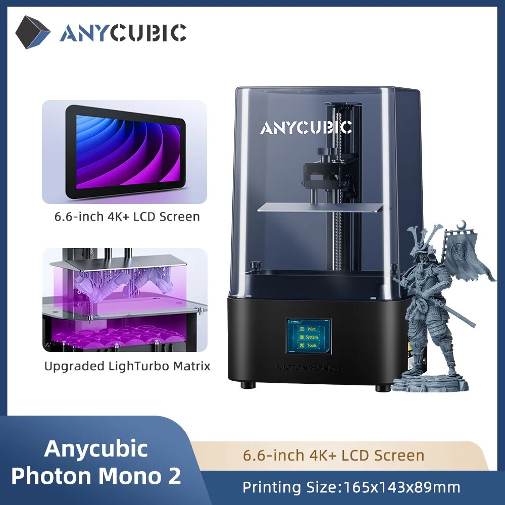 ANYCUBIC Photon Mono 2 SLA LCD 3D Printer 6.6'' 4K+ UV Resin Printers Huge Build Volume Printing Size 165*143*89mm - RY MARKET PLACE