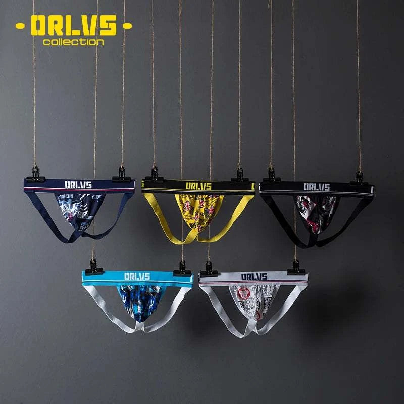 ORLVS Men's Sexy Briefs Jockstrap Gay Slip Thongs Homme Srting Underwear Men Pouch Cuecas Man Cotton Panties  Mesh Underpants