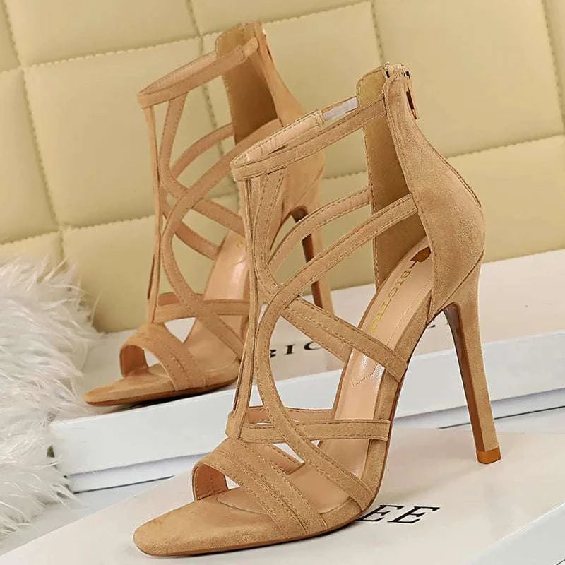 2023 Summer Women Designer 11cm Fetish High Heels Roman Sandals Flock Yellow Blue Heels Peep Toe Sandals Lady Nightclub Shoes