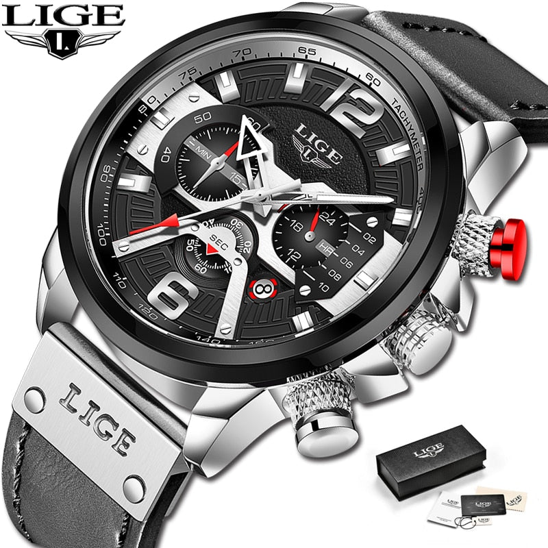 2023 New Mens Watches LIGE Top Brand Leather Chronograph Waterproof Sport Automatic Date Quartz Watch For Men Relogio Masculino - RY MARKET PLACE