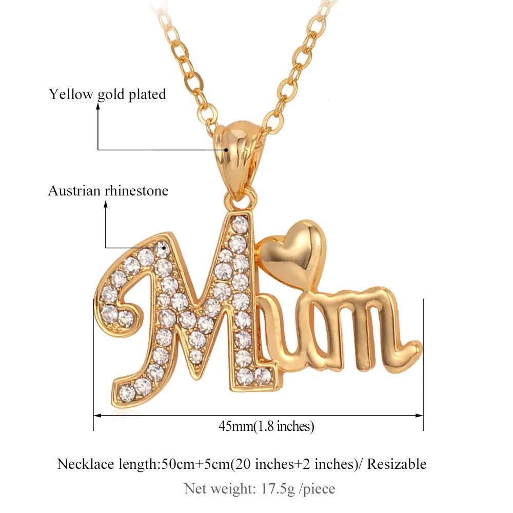 ChainsPro Heart Necklaces & Pendants Mother's Day Gift Gold/Silver Color Rhinestone "LOVE MUM" Necklace Women Wholesale P268