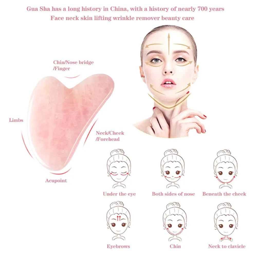 Natural Rose Jade Gua Sha Gouache Scraper Massager for Face Body Facial Skin Lifting Wrinkle Remove Beauty SPA Care Tools