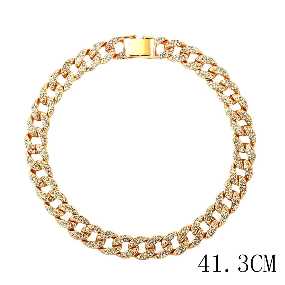 15mm Cuban Link Chains Necklace Fashion Hiphop Jewelry For Women Men Bling Iced Out  Full Rhinestone Rapper Necklaces Collar - RY MARKET PLACE