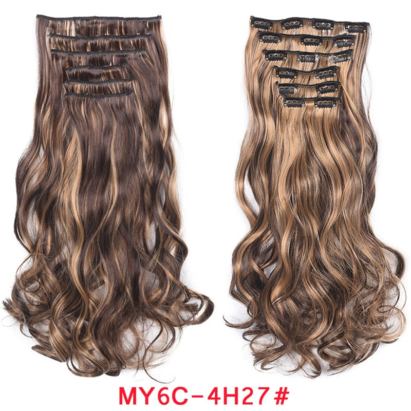 Clip In Hair Extension 20Inch 16 Clips Long Synthetic Hair Heat Resistant Hairpiece Natural Wavy Ombre Hair Piece 6Pcs/Set LIHUI - RY MARKET PLACE