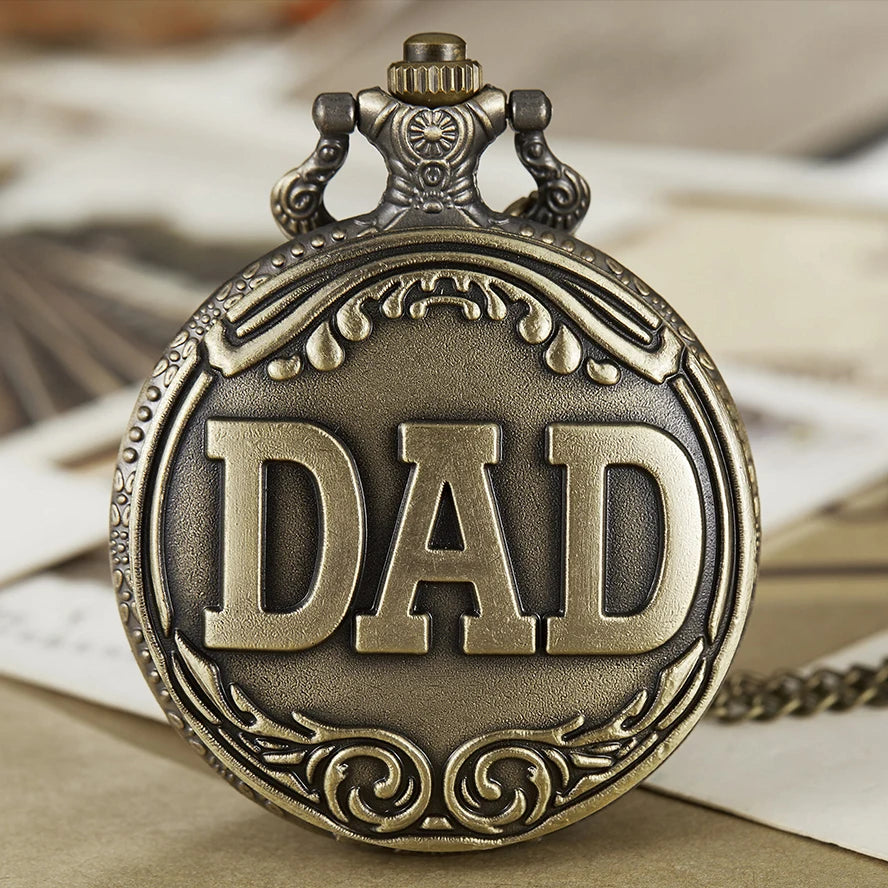 Fathers Day Gifts "TO MY GREAST DAD" Pocket Watch Best idea for Daddy Father Laser Engraved Quartz Fob Chain Reloj with Gift BOX