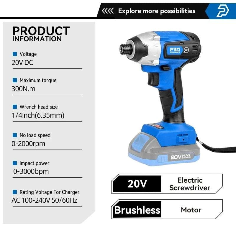 20V Brushless Hammer Drill 60NM Impact Electric Screwdriver Steel