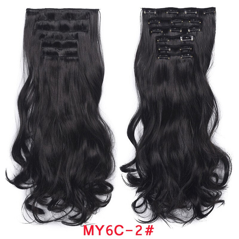 Clip In Hair Extension 20Inch 16 Clips Long Synthetic Hair Heat Resistant Hairpiece Natural Wavy Ombre Hair Piece 6Pcs/Set LIHUI - RY MARKET PLACE