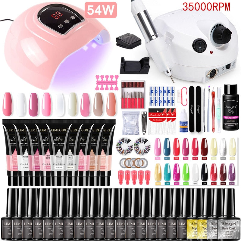 Manicure Set for Nail Extensions Gel Nail Polish Set Acrylic Kit Poly Nail Gel Set With UV LED Nail Lamp Gel Kits Nail Tools Set - RY MARKET PLACE