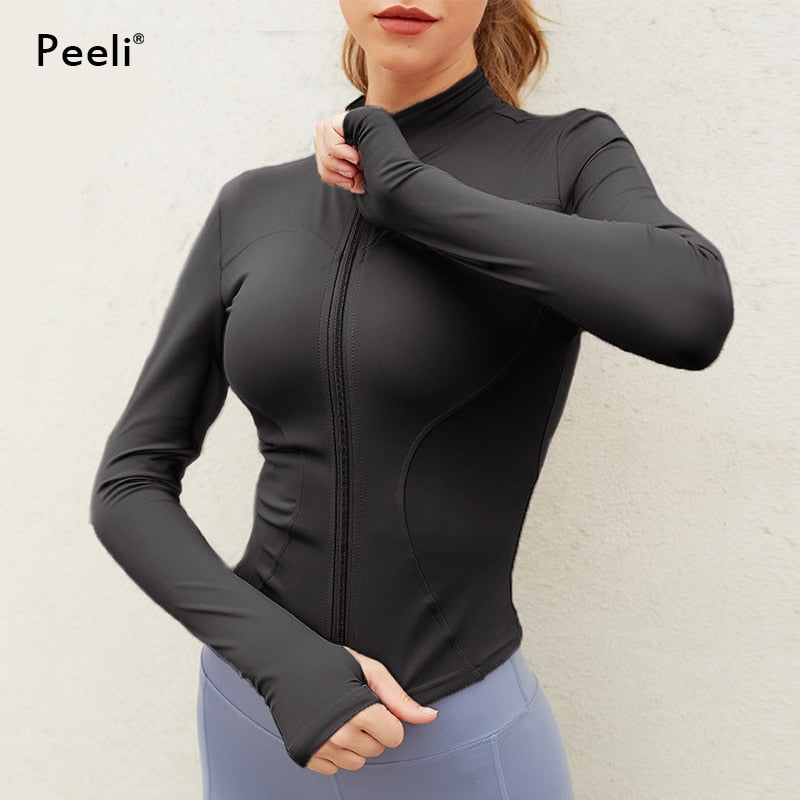 Peeli Long Sleeve Sports Jacket Women Zip Fitness Yoga Shirt Winter Warm Gym Top Activewear Running Coats Workout Clothes Woman - RY MARKET PLACE