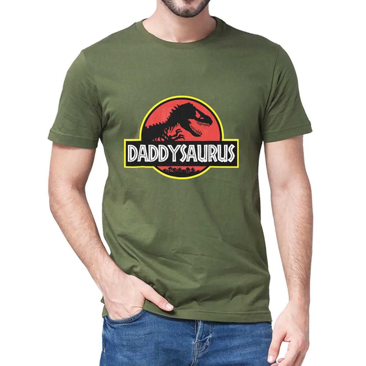 Dinosaur Dad Saurus Father's Day Gifts Funny Graphic Tee Dad Family Birthday Party Tee Tops Men's 100% Cotton T-Shirt