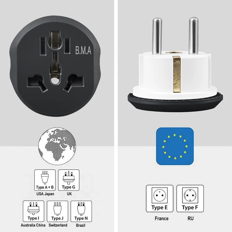 Herepow Universal Plug Converter FR AU US UK To EU Travel Adapter High Quality Home Plug Adapter 16A 250V Wall Electric Socket