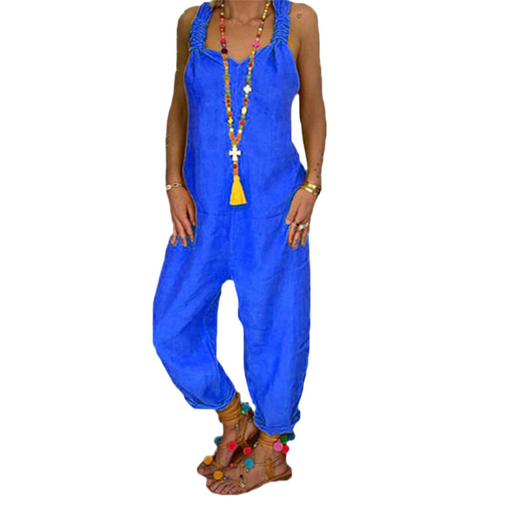 80% HOT SALES！！！Women Solid Color Bib Overall Sleeveless Backless Knotted Jumpsuit Dungarees - RY MARKET PLACE