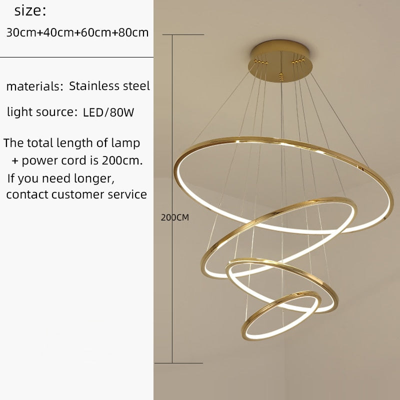 Nordic led chandelier circle golden villa living room atmosphere indoor lighting lamps exhibition hall decorative Chandelier - RY MARKET PLACE