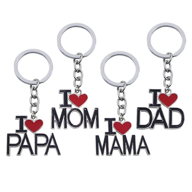 I Love MOM&MAMA&DAD&PAPA Hollow Letters Keychain for Women Men Jewelry Backpack Key Chain Father's Day and Mother's Day Gifts