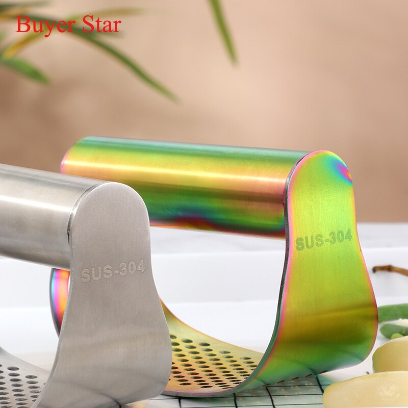 2 in1 Gold Stainless Steel Garlic Press Rolling Crusher Tools Kitchen Gadget Metal Bottle opener triturador de alho чеснокодавка - RY MARKET PLACE