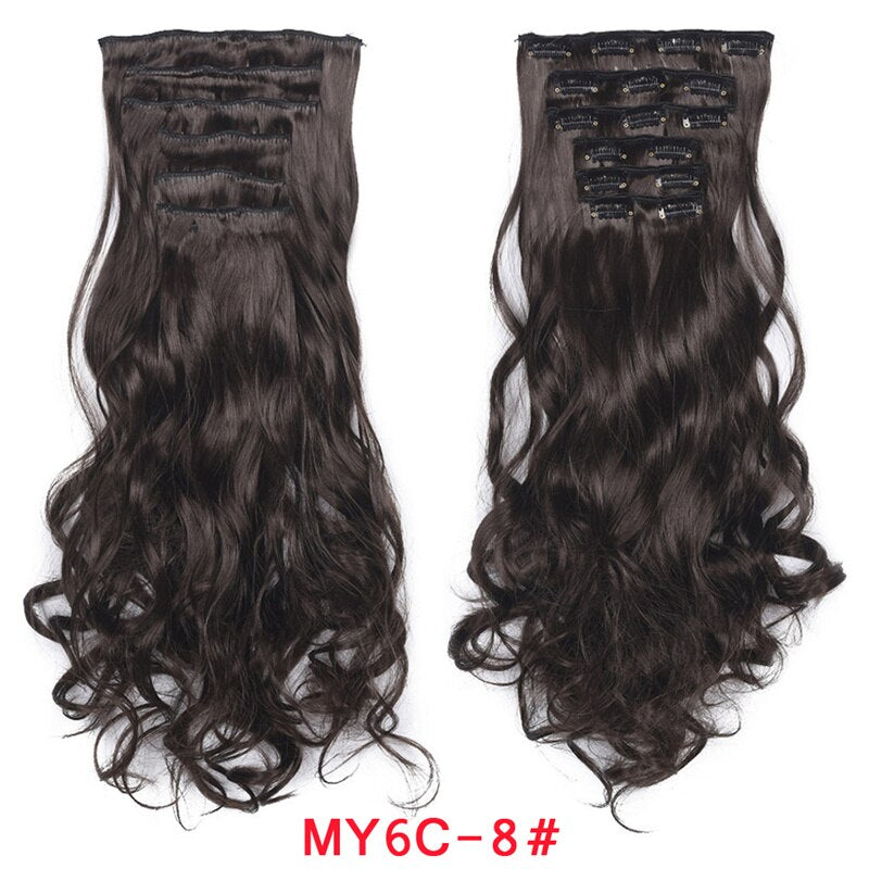 Clip In Hair Extension 20Inch 16 Clips Long Synthetic Hair Heat Resistant Hairpiece Natural Wavy Ombre Hair Piece 6Pcs/Set LIHUI - RY MARKET PLACE