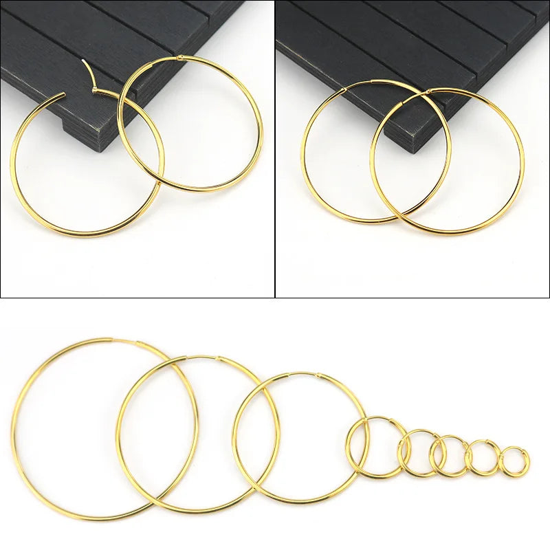 New Stainless Steel Fashion Small Big Circle Women Hoop Earrings Exaggerated Hoop Ear Loop Smooth Round Earring Party Jewelry