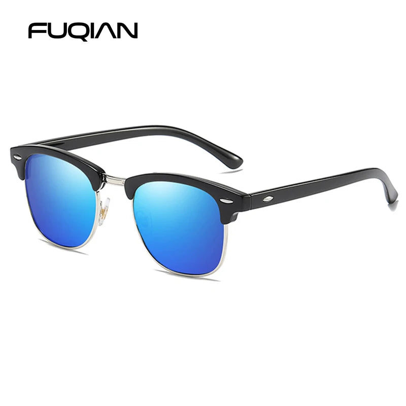 Classic Half Frame Polarized Sunglasses Men Women Retro Square Rivet Sun Glasses Male Vintage Driving Anti-glare Shades UV400