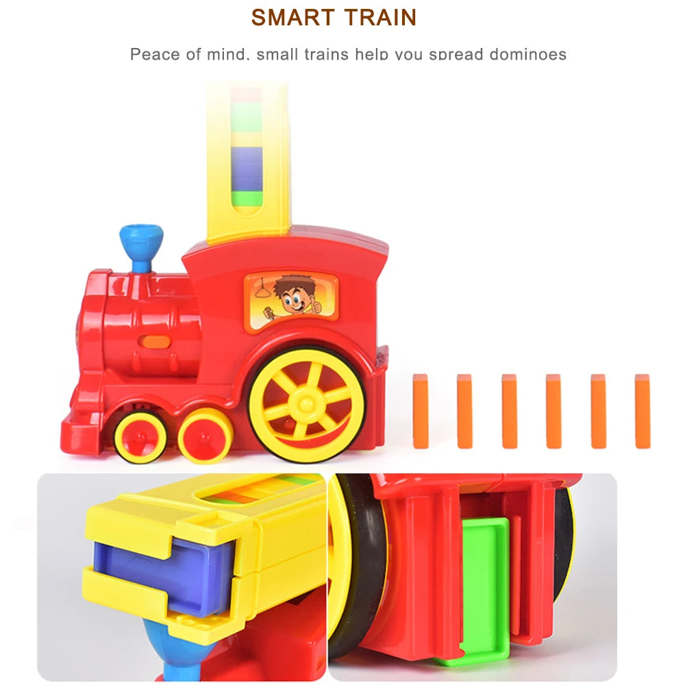 New Arrival Domino Game Toy Set DIY Domino Train Automatic Train With 60pcs Colorful Domino Blocks For Children Toys Xmas Gifts