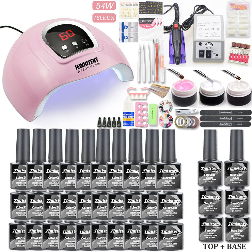 Manicure Nail Set 30/20/10 gel Nail Polish Set Kit 120W UV LAMP Set Electric Nail Drill Nail Art Manicure Set Nail Extension Kit - RY MARKET PLACE