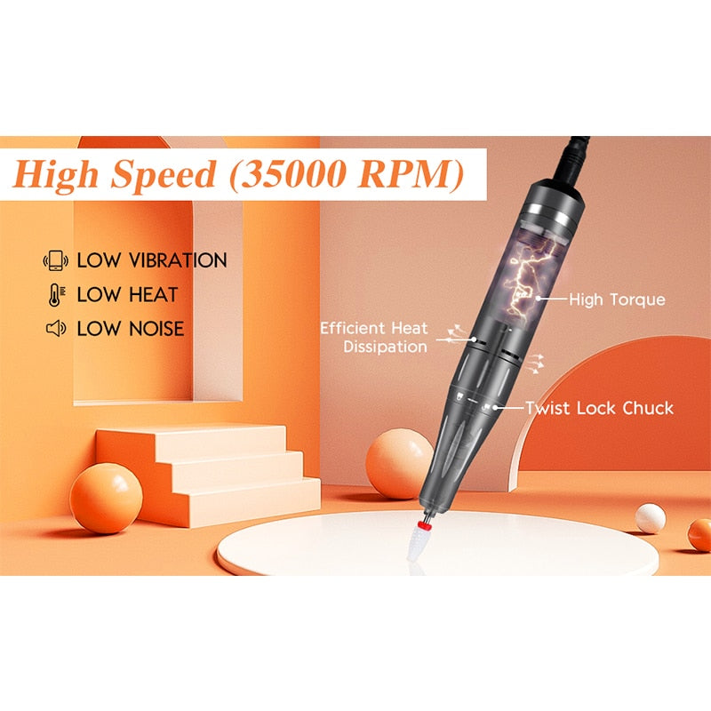 35000RPM Portable Electric Nail Drill Manicure Machine For Acrylic Gel Polish Nails Sander Rechargeable Nail Art Salon Equipment - RY MARKET PLACE