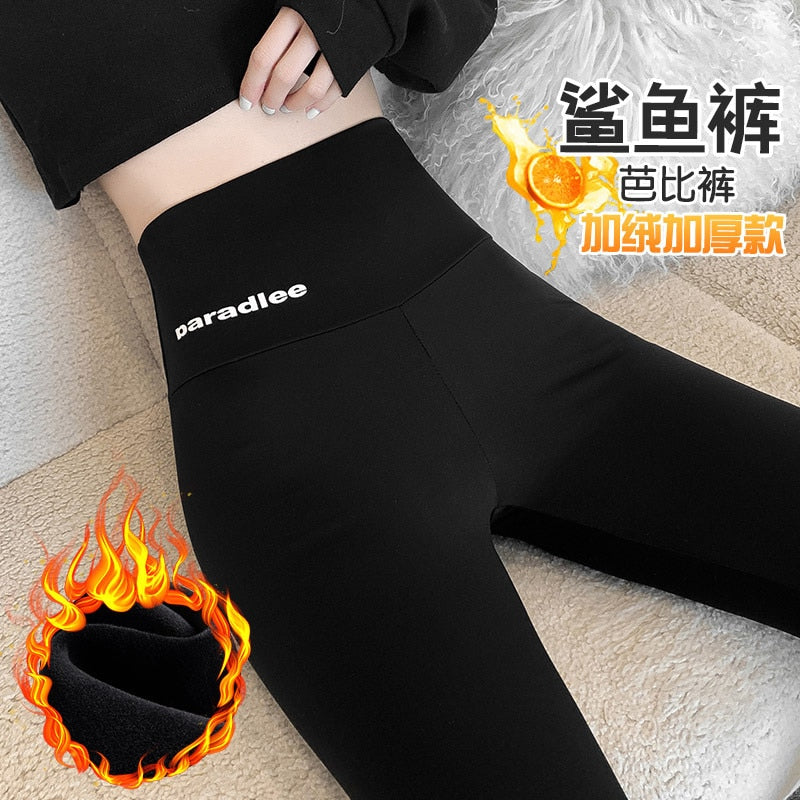 Women's Leggings Ants Shark Skin High Waist Hip Lifting Abdomen Black Winter Warm Thickened Elastic Yoga Pants Plush Lining - RY MARKET PLACE