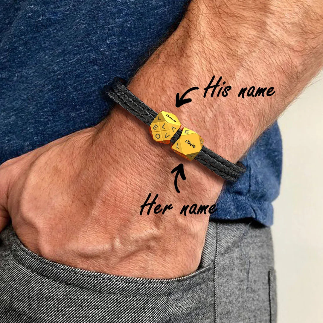 Personalized geometric Custom Names Bead Charm Leather Braided Rope Bracelet for Men Dad Customized Name Father's Day Gift