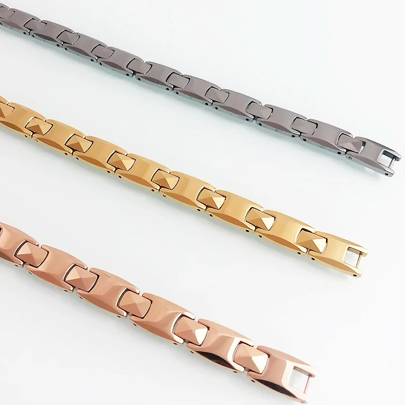Luxury Rose Gold Color Tungsten Men's Metal Bracelets For Women Bio Health Care Hematite Magnetic Bracelet Male Jewelry Gifts