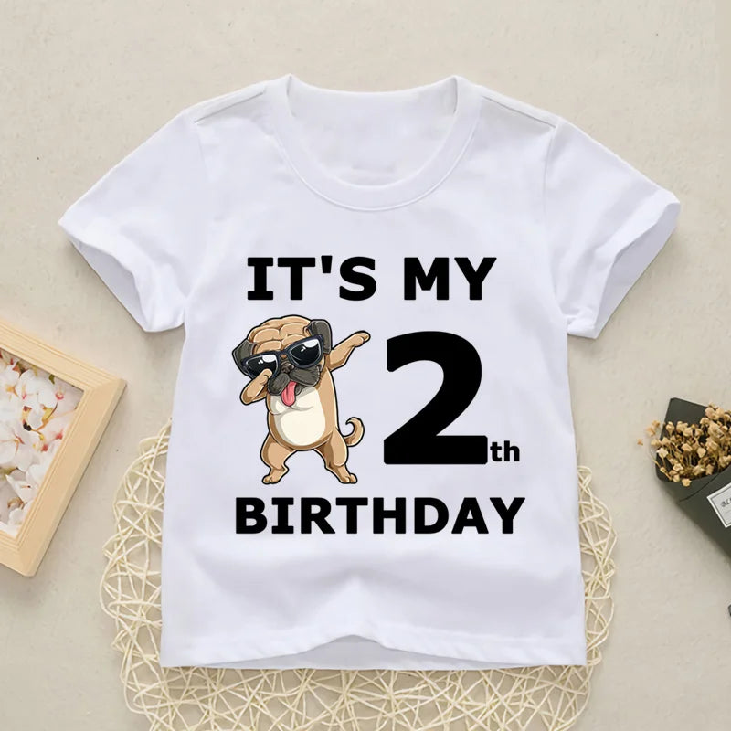 Baby Happy Birthday Number 1-10 Letter Print T Shirt Girls Boys Dogs Funny T-shirt Clothes Summer Cute Short Sleeve,YKP021