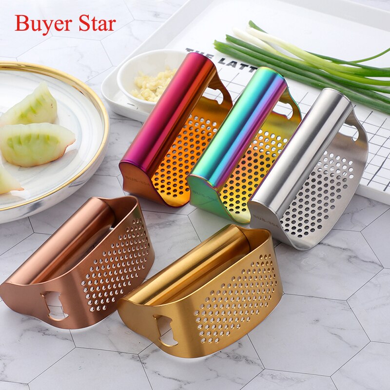 2 in1 Gold Stainless Steel Garlic Press Rolling Crusher Tools Kitchen Gadget Metal Bottle opener triturador de alho чеснокодавка - RY MARKET PLACE