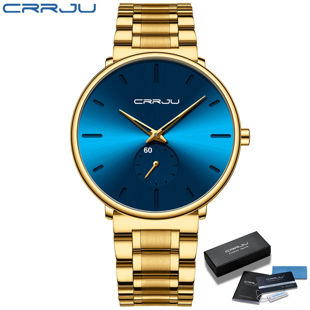 CRRJU Mens Watches Stainless Steel Men's Wrist Watch Casual Luxury Waterproof Sport Watch for Men Quartz Watch Relogio Masculino - RY MARKET PLACE