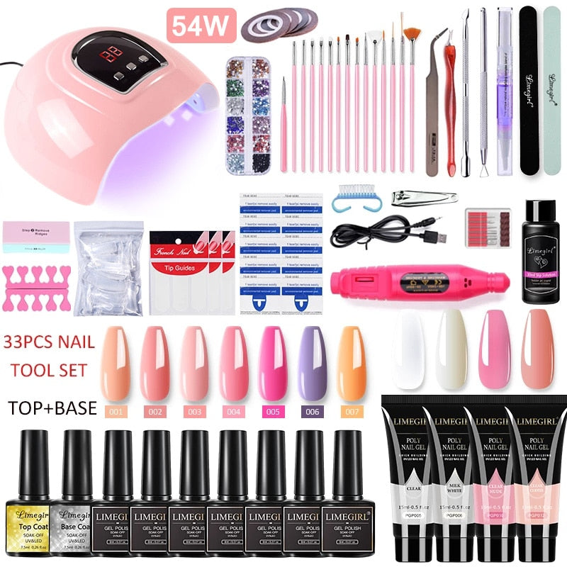 Manicure Set for Nail Extensions Gel Nail Polish Set Acrylic Kit Poly Nail Gel Set With UV LED Nail Lamp Gel Kits Nail Tools Set - RY MARKET PLACE