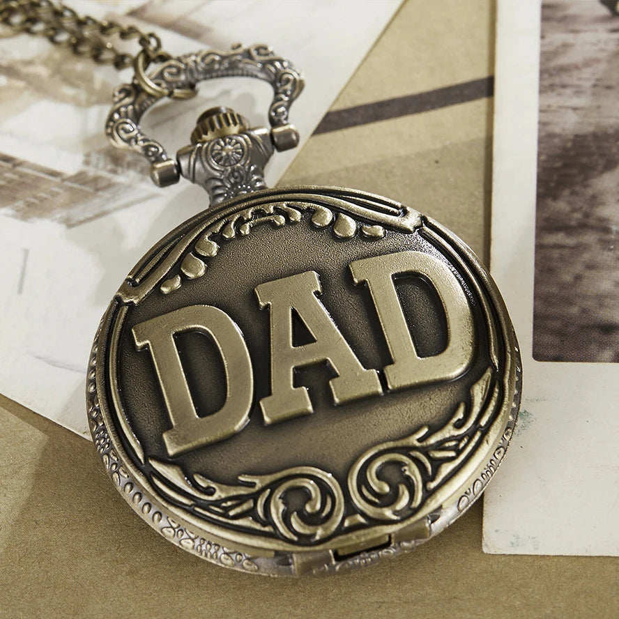 Fathers Day Gifts "TO MY GREAST DAD" Pocket Watch Best idea for Daddy Father Laser Engraved Quartz Fob Chain Reloj with Gift BOX