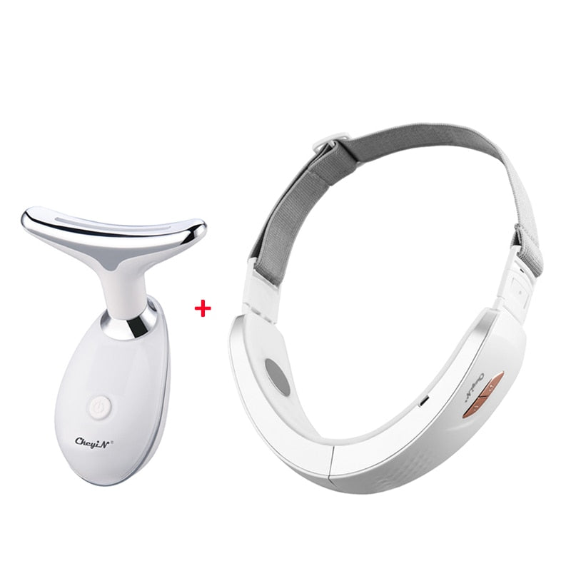 CkeyiN Face Massager V-Face Lifting Belt LED Photon EMS Massage Shaping Slimming Double Chin Reducer V-Line Chin Cheek Lift Up - RY MARKET PLACE