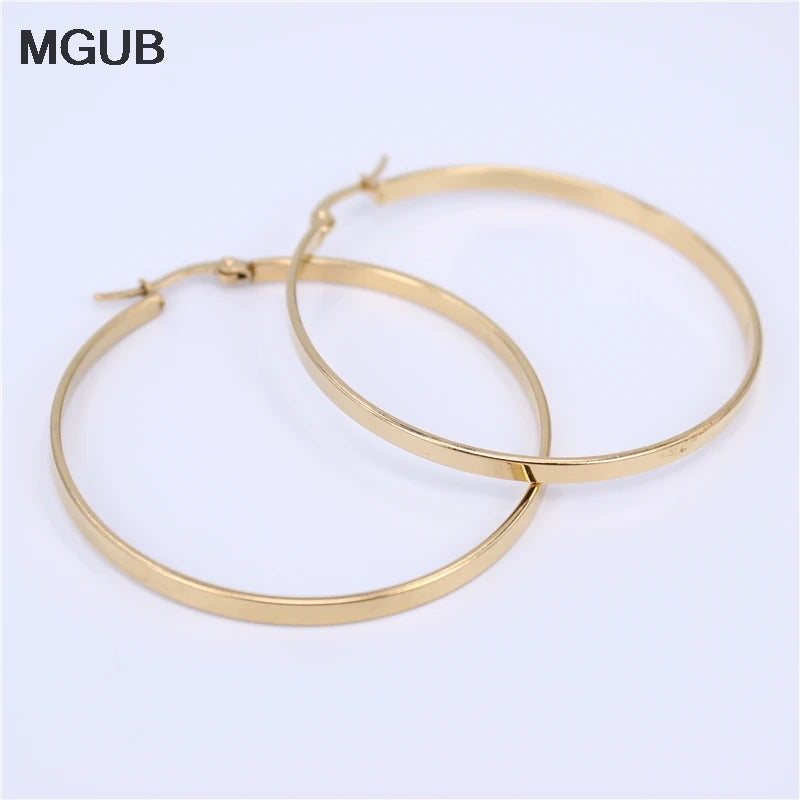 MGUB Diameter 30MM-60MM Stainless Steel Jewelry Big crystal Hoop Earrings Gold Color Circle Round Earrings For Women  LH505