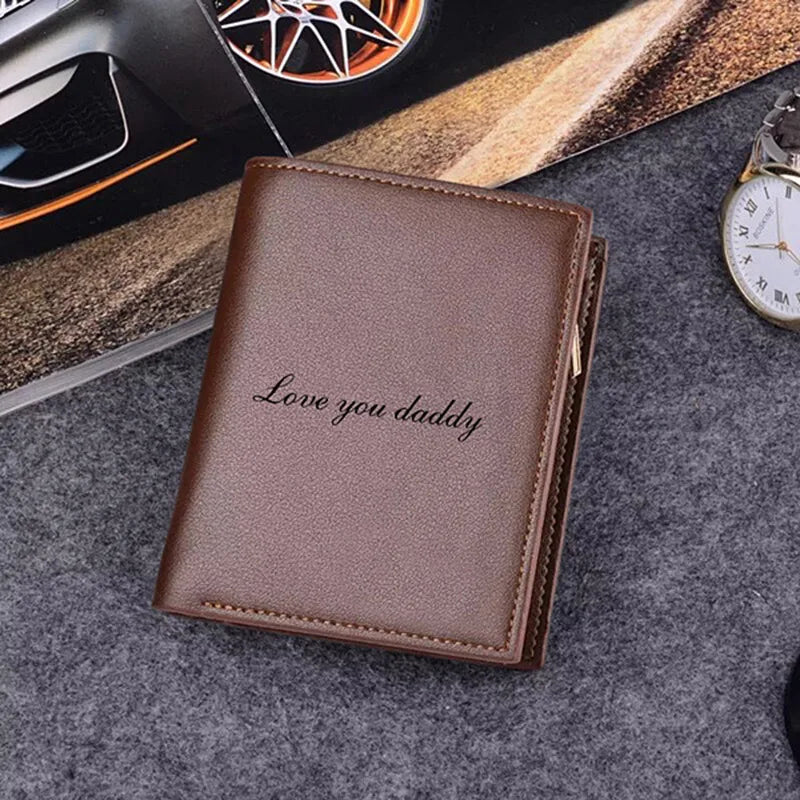 Engraved Wallets For Men Ultra-Thin Young Short PU leather Wallet Fashion Custom Photo Engraving Father's Day Gift Wallet