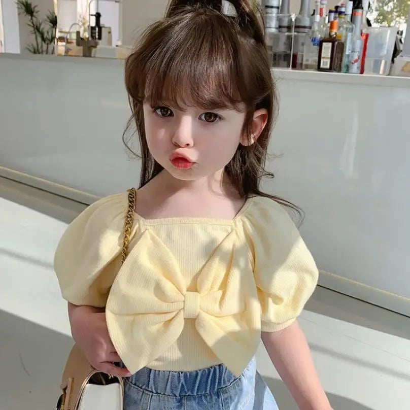 Girls Short Sleeve Shirt Tops Bow Cotton Clothes Summer Baby T Shirt For Girl Children t-shirt Clothing New Fashion Princess