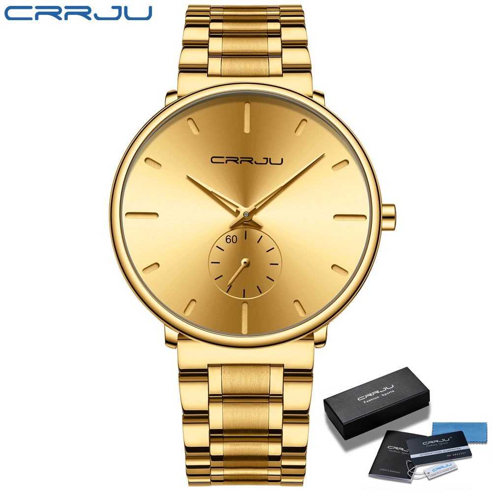 CRRJU Mens Watches Stainless Steel Men's Wrist Watch Casual Luxury Waterproof Sport Watch for Men Quartz Watch Relogio Masculino - RY MARKET PLACE