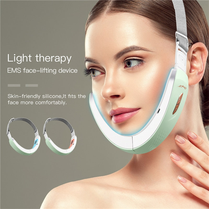 CkeyiN Face Massager V-Face Lifting Belt LED Photon EMS Massage Shaping Slimming Double Chin Reducer V-Line Chin Cheek Lift Up - RY MARKET PLACE