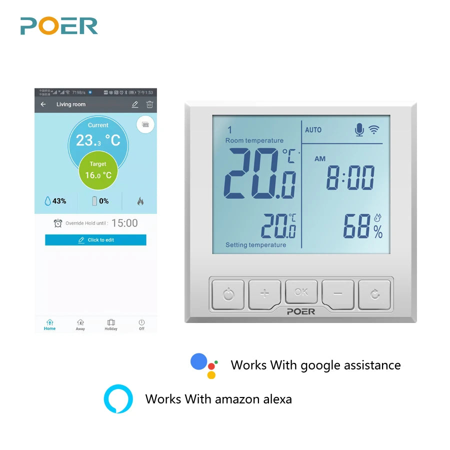 POER WiFi heating Smart Thermostat Temperature Controller for Gas Boiler Electric Underfloor Heating support Alexa 110-220v