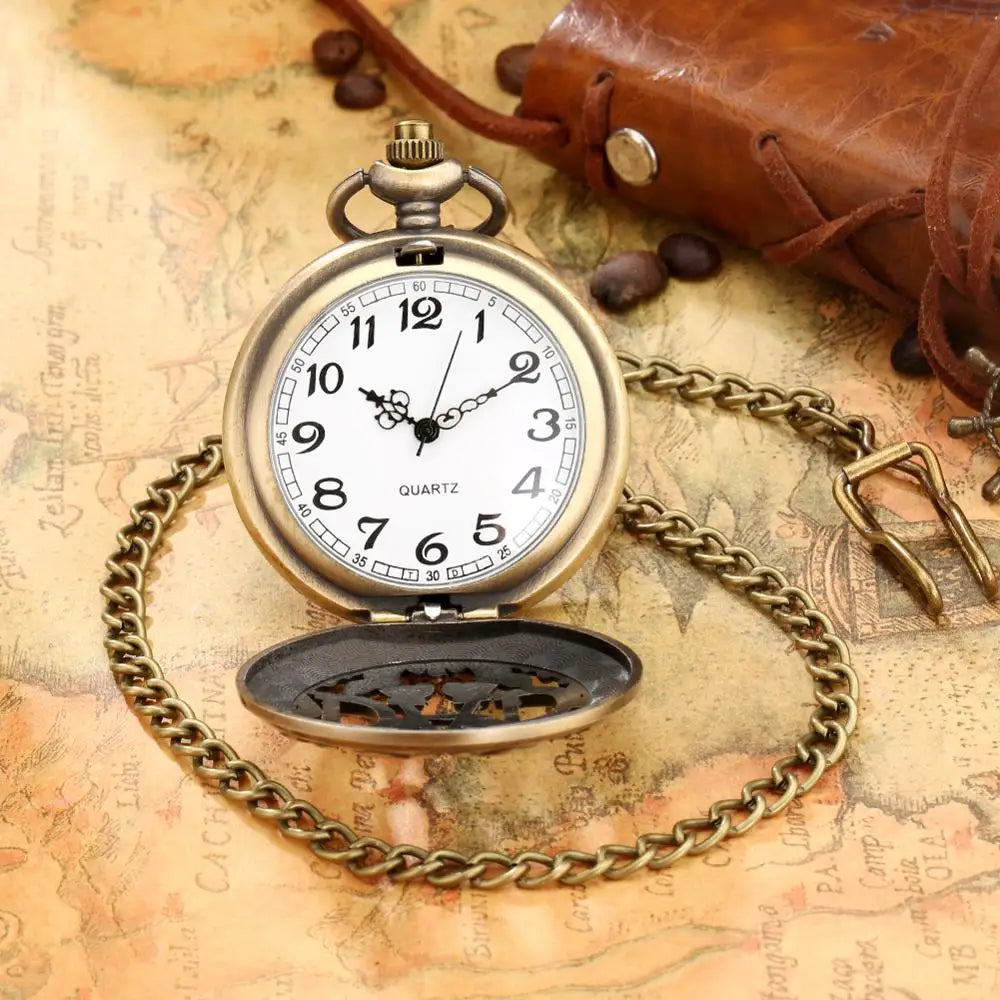 Antique DAD Pocket Watch Hollow Design Pendant Bronze Necklace Mens Fashion Pendant Happy Father's Day Gifts for Dad Daddy Clock