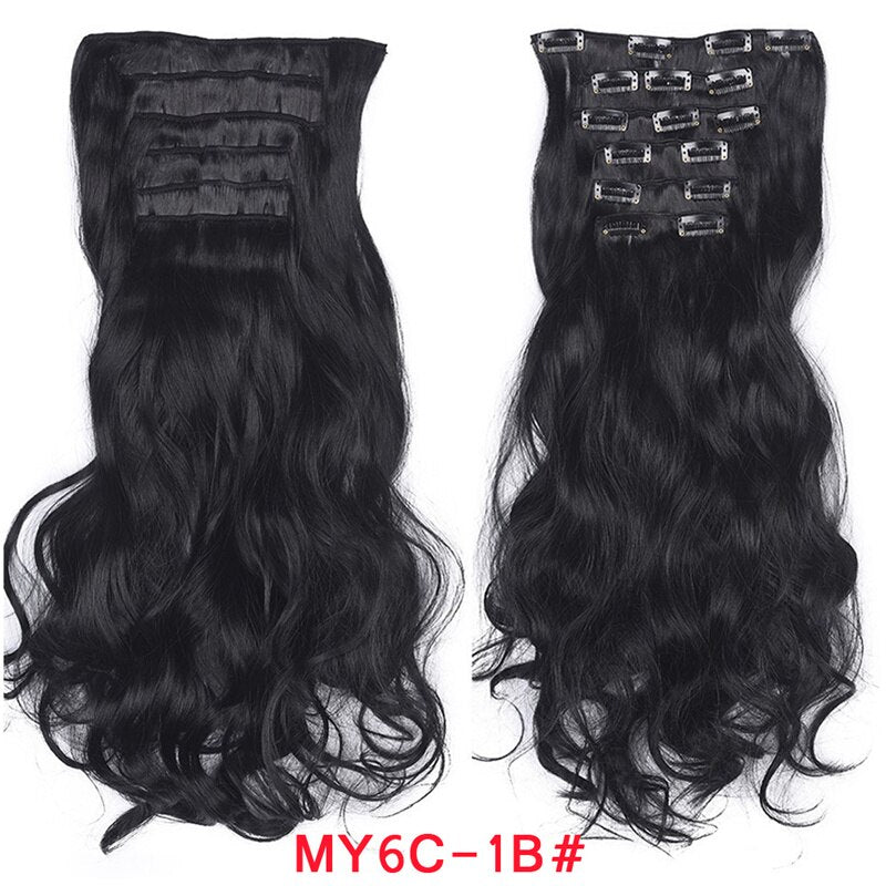 Clip In Hair Extension 20Inch 16 Clips Long Synthetic Hair Heat Resistant Hairpiece Natural Wavy Ombre Hair Piece 6Pcs/Set LIHUI - RY MARKET PLACE