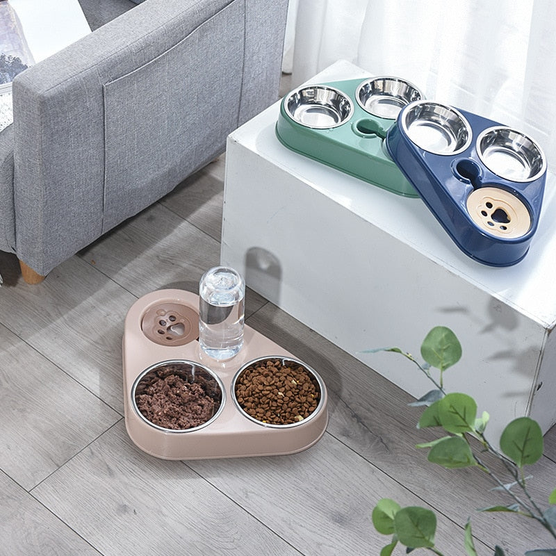 3In1 Pet Dog Cat Food Bowl with Bottle Automatic Drinking Feeder Fountain Portable Durable Stainless Steel 3 Bowls Pet Supplies - RY MARKET PLACE
