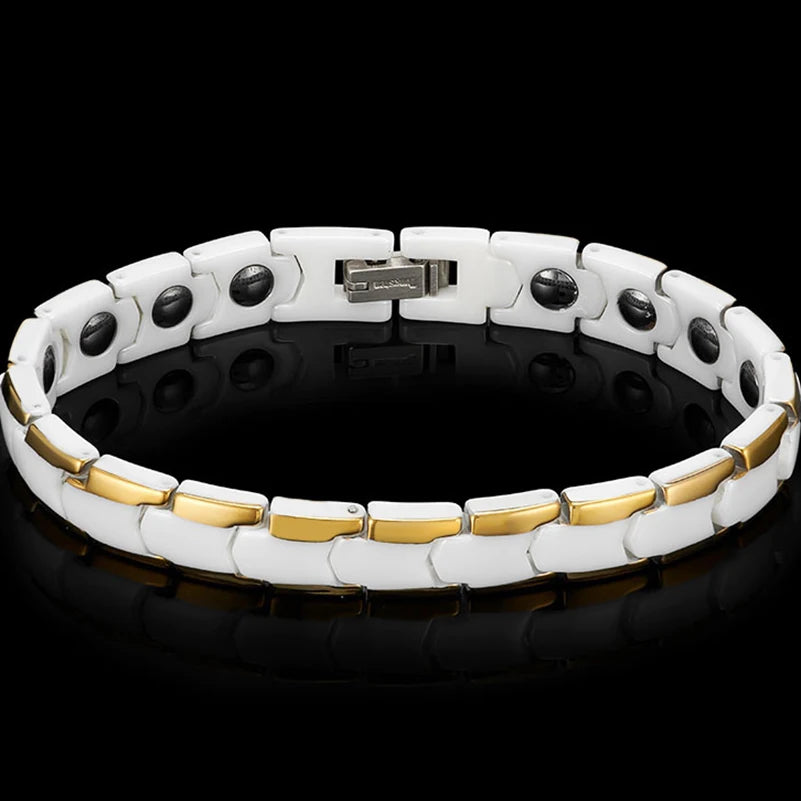 Gold Color White Ceramic Magnetic Therapy Bracelet for Women Girls Arthritis Pain Relief Wristband Armband Birthday Day Gifts