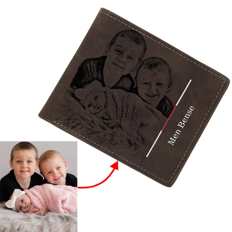 Photo Wallet Men's Short Multi-Card Custom Photo Wallet Fashion Casual Matte Bifold Custom Engraving Father's Day Gift Wallets