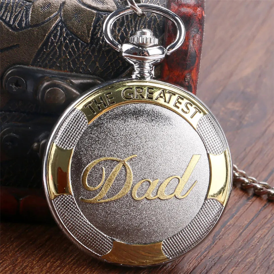 Father's Day Retro Watch Gifts The Greatest Dad Full Hunter Pendant Quartz Pocket Watch Roman Numerals Dial Antique Clock