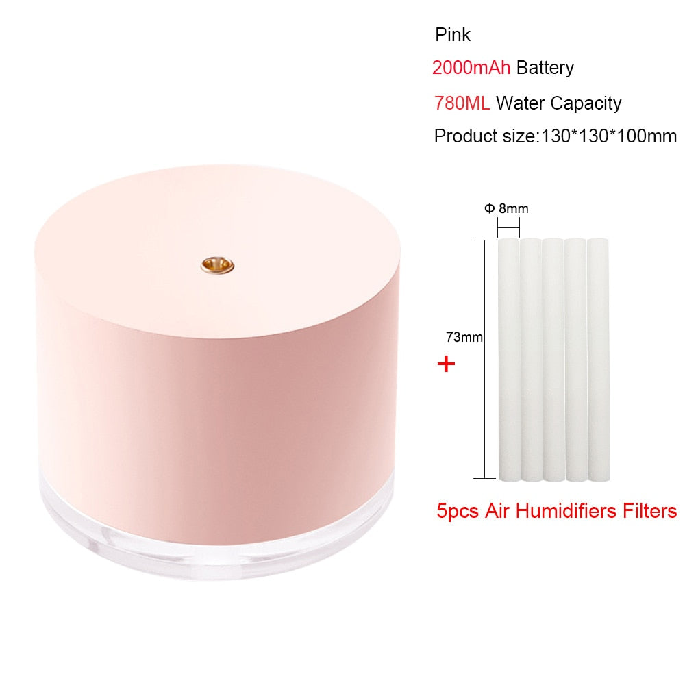 Portable Air Humidifier Wireless 2000mAh Usb Rechargeable Electric Humidifiers Diffuser Cool Mist Maker Night Lamp For Home - RY MARKET PLACE