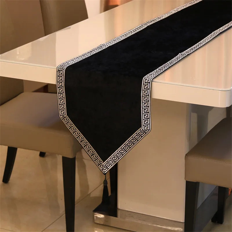 New Chinese simple tablecloth modern table black flag runner European velvet bed runner pure color table cloth